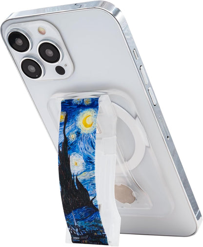 LoveHandle PRO MagSafe Compatible Magnetic Phone Grip w/Kickstand - Mount, Strap and Stand for Smartphone and Tablet - MagSafe Ring Included - Fits All Devices - The Starry Night