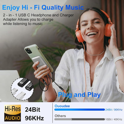 USB-C Headphone and Charger Adapter,2in1 USB C Splitter Dongle Cable with 60W Fast Charging Audio Adapter for iPhone 17 Pro Max 16e 16 Pro 15 Plus Samsung Galaxy A17 A16 A15 A36 A56 A55 S25 FE S24 S22