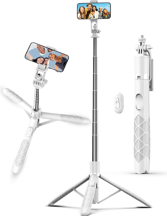 SelfieShow 71" Cell Phone Selfie Stick & Tripod, Smartphone Stand with Remote, Extendable & Travel Compatible with iPhone 15/14/13 Pro Max Gopro Android DJI (White)