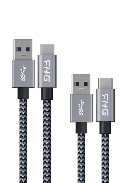 FHG 3.3FT USB 3.0 to USB C Cable 2Pack, High-Speed Transfer of 1GB in 2sec, 3A Fast Charging from 20% to 80% in 35mins, Sturdy Nylon Braided USB Data Cable, Compatible for iPhone 15/Galaxy/Mac/Win