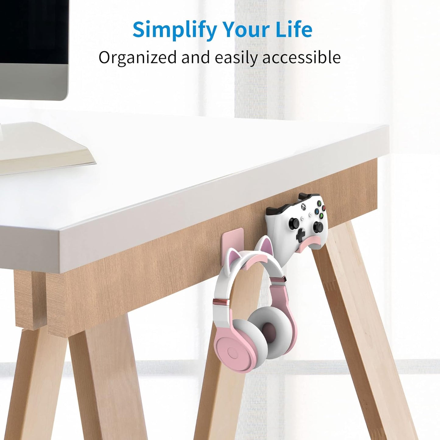 SOKUSIN Headphone Stand Headset Holder - Adhesive Gaming Earphones Hanger, Universal Desk Wall Mount Hook for All Headphone/Controller, Compatible with Beats, AirPods Max,Sony, JBL (Pink)