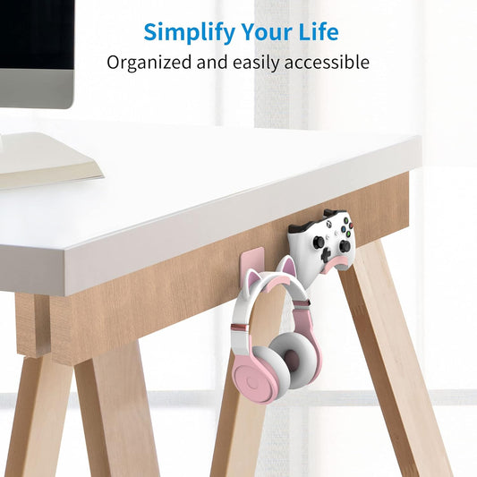 SOKUSIN Headphone Stand Headset Holder - Adhesive Gaming Earphones Hanger, Universal Desk Wall Mount Hook for All Headphone/Controller, Compatible with Beats, AirPods Max,Sony, JBL (Pink)