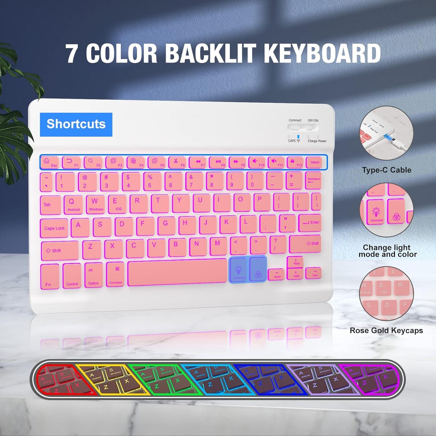 BLUTLOTUS Keyboard Case for iPad 10th Generation 2022 10.9 inch,360° Rotatable Keyboard Case with Pencil Holder, 7 Color Backlit Detachable Bluetooth Keyboard,Smart Folio Tablet Cover (Rose Gold)