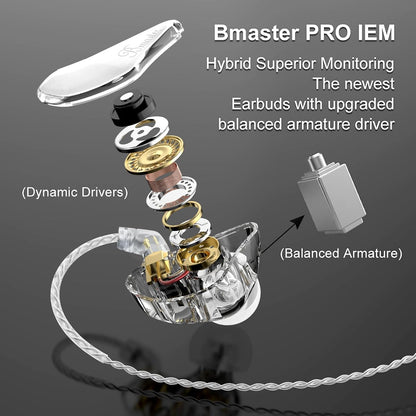 BASN Bmaster Triple Driver in-Ear Monitors Headphones with Powerful Deep Bass, HiFi Stereo IEM Earphones with Upgraded Detachable 2-Pin Cables for Musicians (White/Black, 2-Pin)