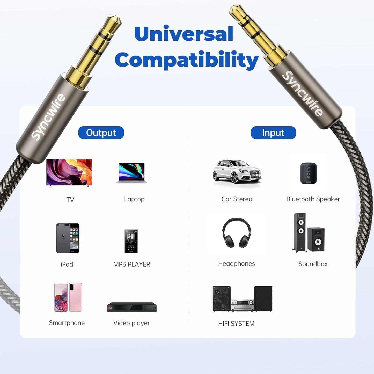 SYNCWIRE 3.5mm Nylon Braided Aux Cable, Audio Auxiliary Input Adapter Male to Male Cord for Headphones, Car, Home Stereos, Speaker, iPhone, iPad, iPod, Echo & More - 1.64ft/0.5m, Gold Brown