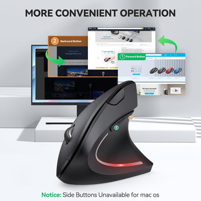 TECKNET Ergonomic Mouse, Jiggler Bluetooth Wireless Vertical Mouse, 4800 DPI Silent Mouse with 6 Adjustable DPI Levels, 2.4GHz (USB A & C) Mouse, 6 Buttons Computer Mice - Wide Compatibility