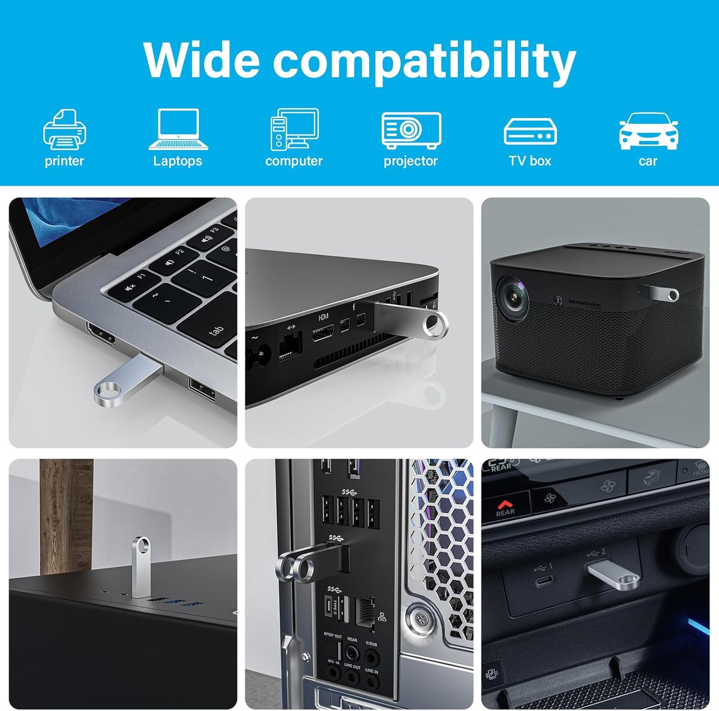 ABLAZE Custom Flash Drive 64GB 10 Pack, Personalized USB with Your Logo Metal Thumb Drives USB 2.0 Memory Stick Pendrive (Sliver)