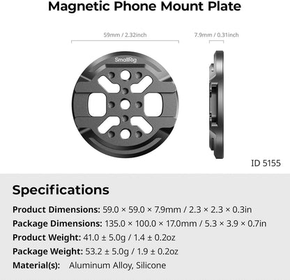 SMALLRIG Magnetic Phone Mount Plate for iPhone 17/16/15, with Cold Shoe Mount & 1/4"-20 Threaded Hole, for DJI Mic 2, Ball-Head Selfie Sticks, Vlogging, Live Streaming, Smartphone Filming-5155