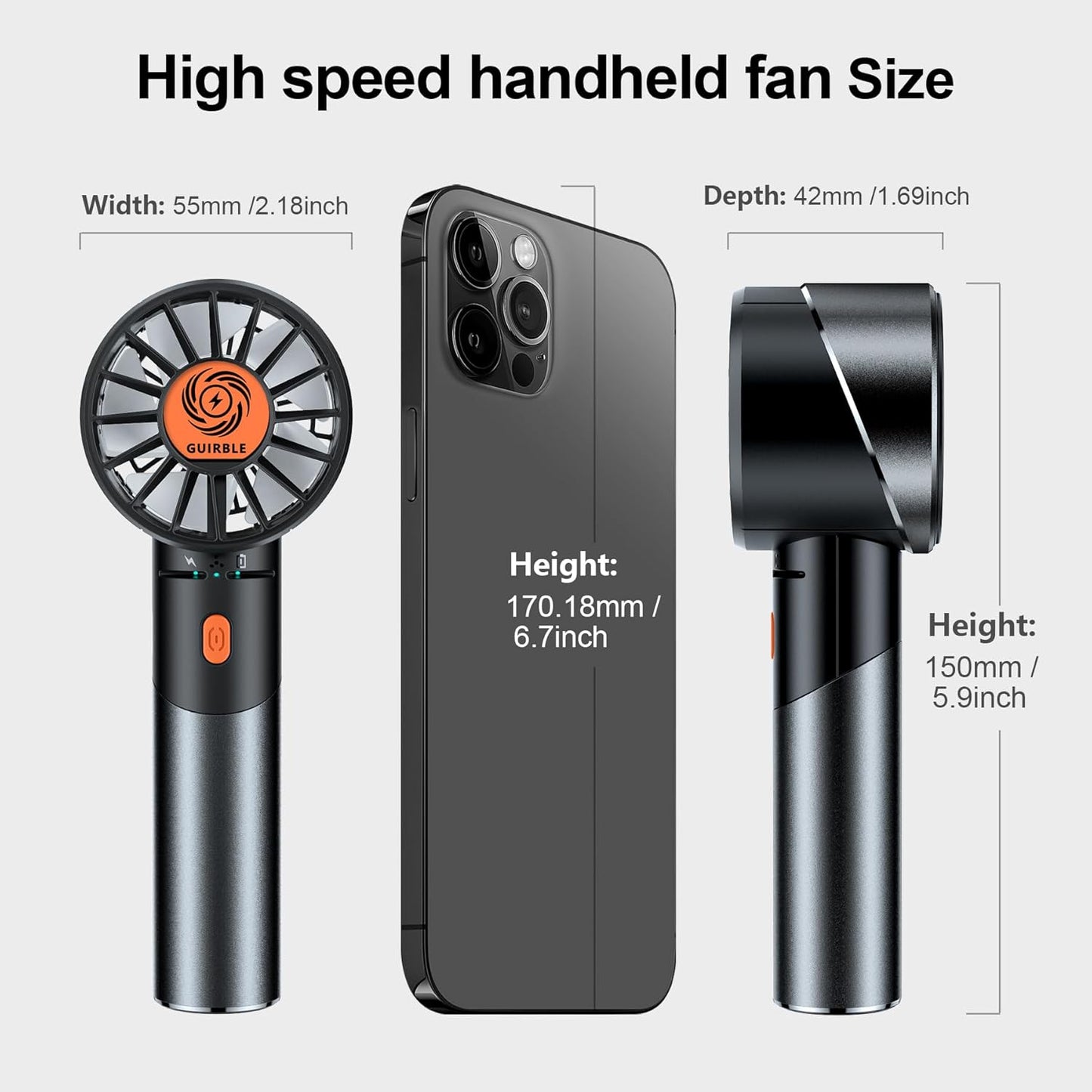 Handheld Fan,Portable Turbo Fan,Powerful Personal Fan(7000rpm High-Speed Motor,Battery Work 3-16 H),USB Rechargeable Mini Handheld Fan for Travel/Outdoor/Gift/Makeup (Black)