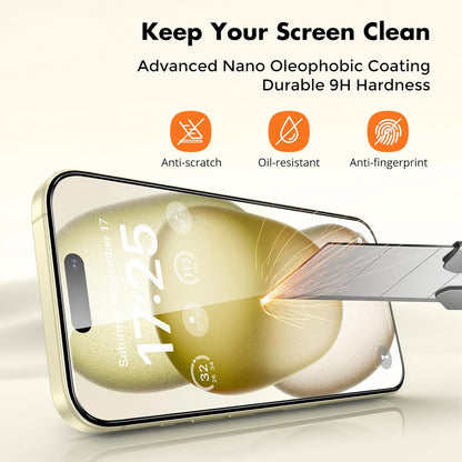 UNBREAKcable 2-Pack Screen Protector for iPhone 16 / iPhone 15, Double Shatterproof Tempered Glass [Easy Installation] [9H Hardness] [99.99% HD Clear] [Case Friendly] for iPhone 6.1 inch