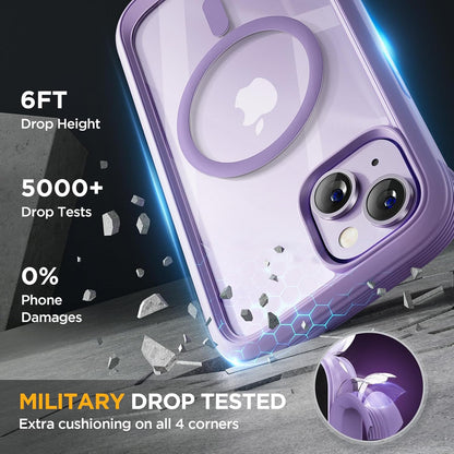 Miracase Magnetic for iPhone 14 Case 6.1", [Built-in Tempered Glass Screen Protector + Lens Protector] [Compatible with MagSafe] Full-Body Protective Bumper 14 Phone Cover, Purple
