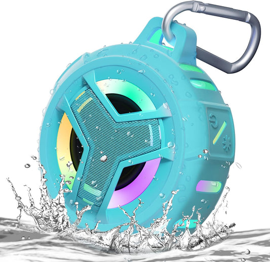 EBODA Waterproof Bluetooth Shower Speaker, IPX7 Floating Portable Wireless Small Speakers, 24H Playtime with RGB Light for Kayak, Beach, Pool Accessories, Gifts for unisex -Sky Blue