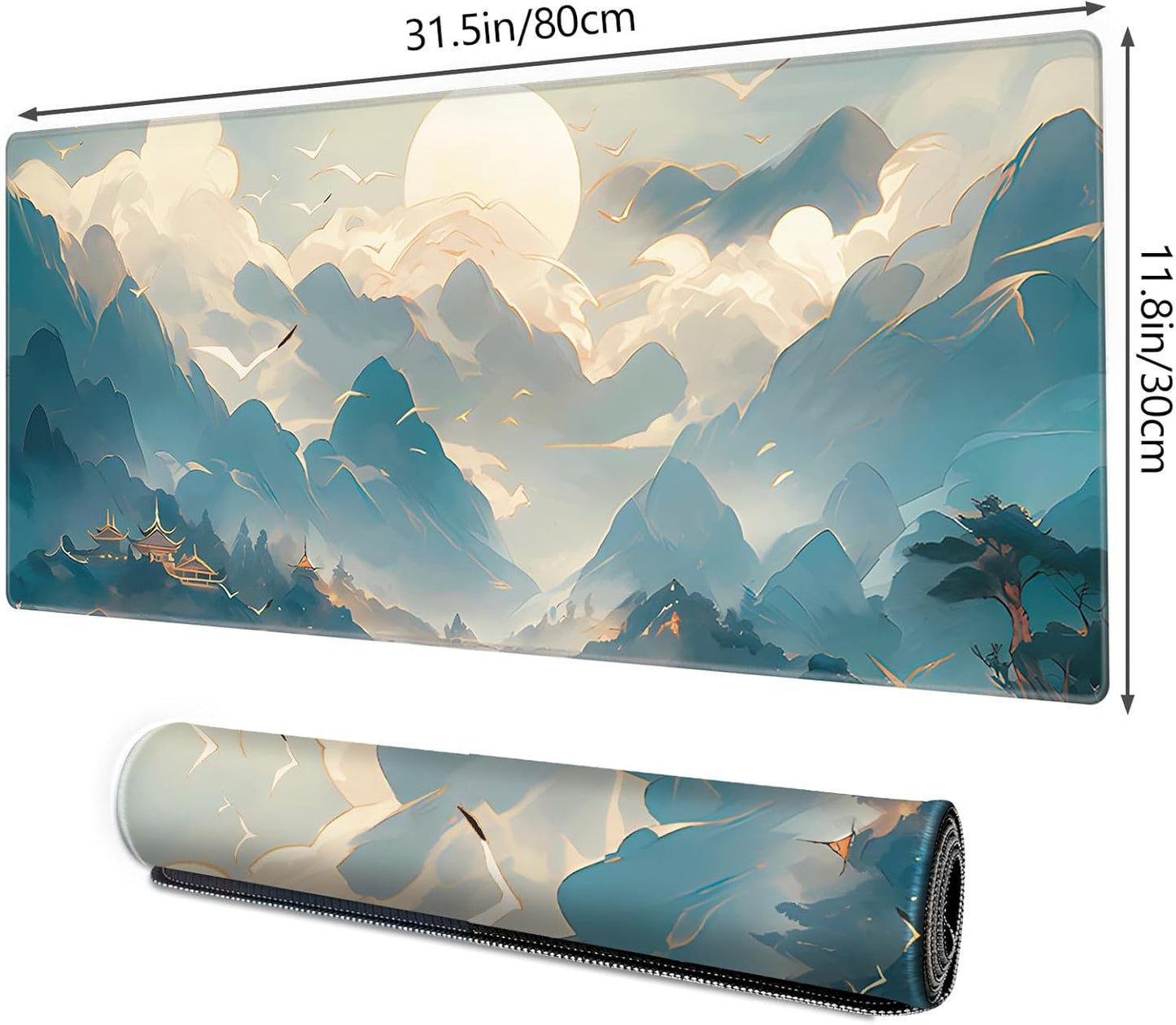 Galdas Gaming Mouse Pad XXL XL Large Long Extended Big Mousepad Non-Slip Rubber Keyboard Mouse Pad with Stitched Edges for Laptop Home Office (31.5x11.8x0.08 Inch) -Clouds