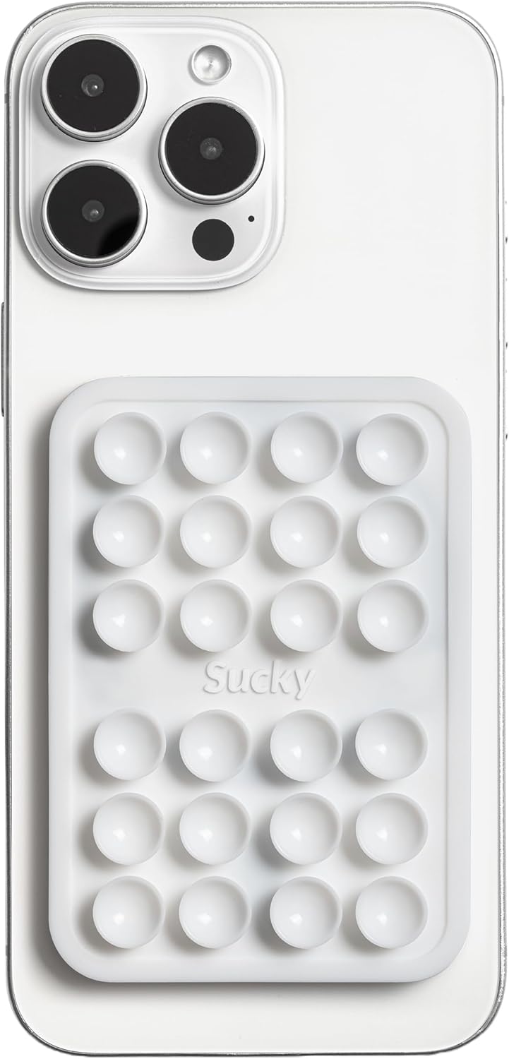 SUCKY Silicone Suction Phone Case Adhesive Mount - Anti-Slip Holder, Hands-Free Fidget Toy, Phone Accessory for iPhone and Android (Crystal White, Magnetic)