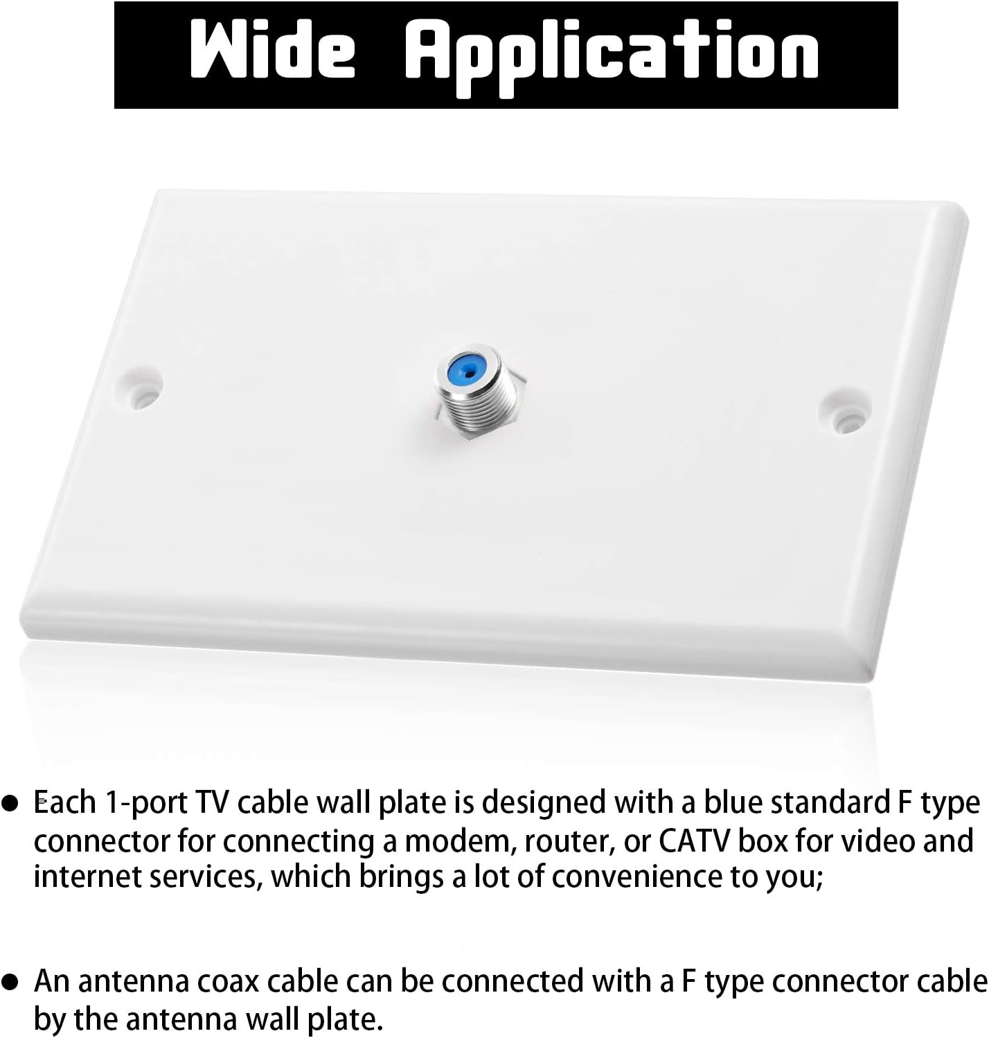 Weewooday 8-Pack White Single Gang F Connector Coax Wall Plates (Blue, 1-Port)