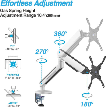 AVLT Single 27”-45” RGB Gaming Monitor Arm Desk Mount Built-in 20 Lighting Modes Touch Button Control Fits Flat/Curved/Ultrawide Screens Height Swivel Tilt Rotation Adjustable Stand -White