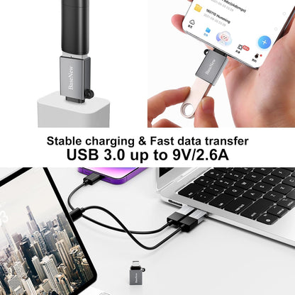 USB C to USB Adapter 6 Pack,Type C to USB Adapter,USBC Male to USBA Female OTG Converter,USBC Adapters for iPhone 16 15,MacBook Pro/Air,iPad Pro,Charger(Grey)