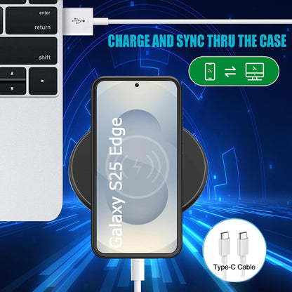 Battery Case for Galaxy S25 Edge, Upgraded 10000mAh Rechargeable Portable Extended Battery Pack Supported Qi Wireless Charging Case Compatible with Galaxy S25 Edge (6.7 inch) Charger Case (Black)