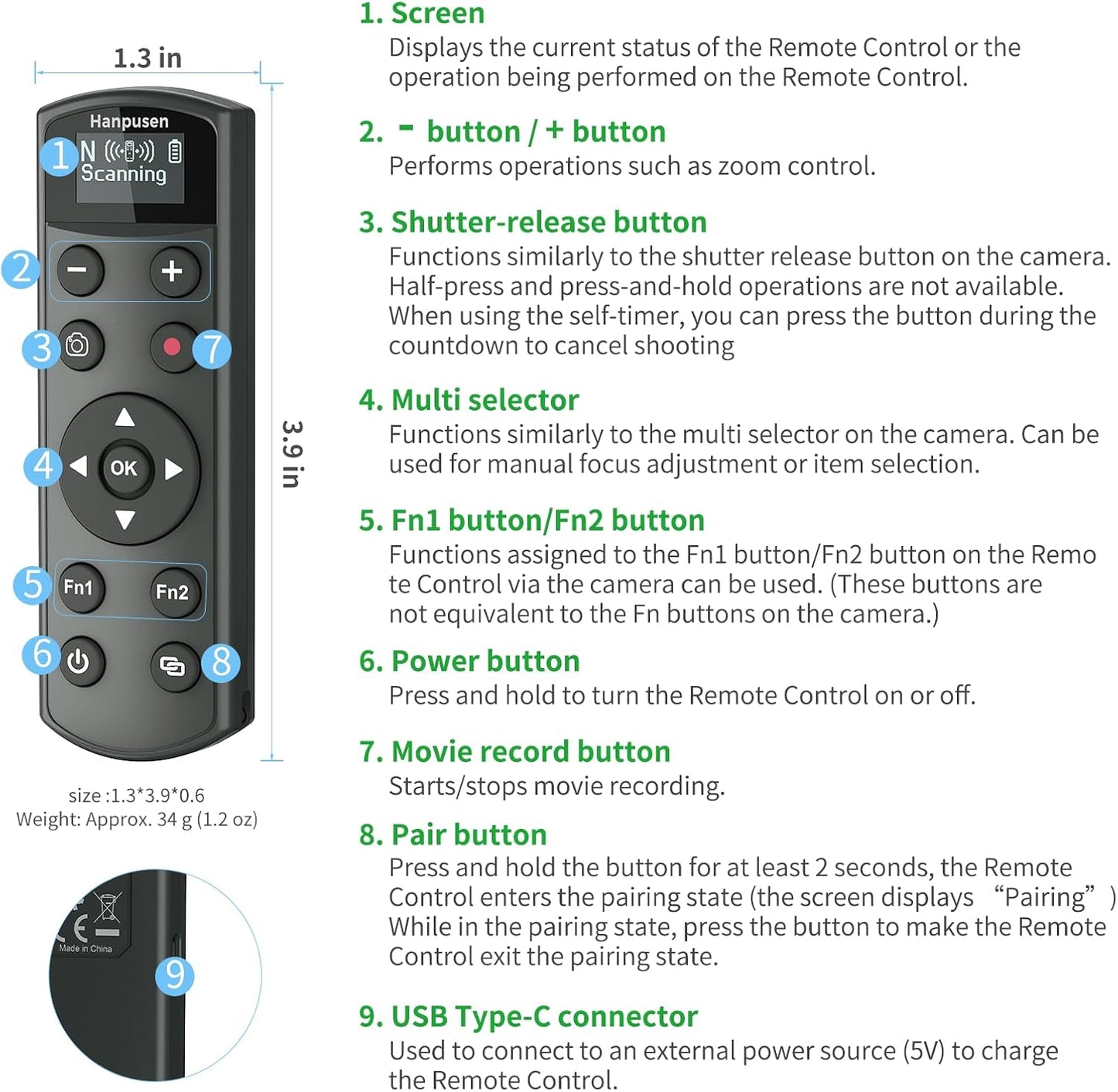 for Nikon Rechargeable Shutter Release,Wireless Camera Remote Control Compatible with P1000,P950,B600,A1000,Z6 II,Z30,Z50,Z5,Z7 II,Z fc,Z f,Z6 III,Z50 II,P1100,Z5II Replaces Nikon ML-L7