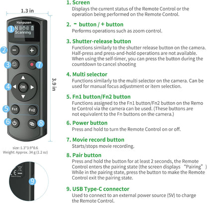 for Nikon Rechargeable Shutter Release,Wireless Camera Remote Control Compatible with P1000,P950,B600,A1000,Z6 II,Z30,Z50,Z5,Z7 II,Z fc,Z f,Z6 III,Z50 II,P1100,Z5II Replaces Nikon ML-L7