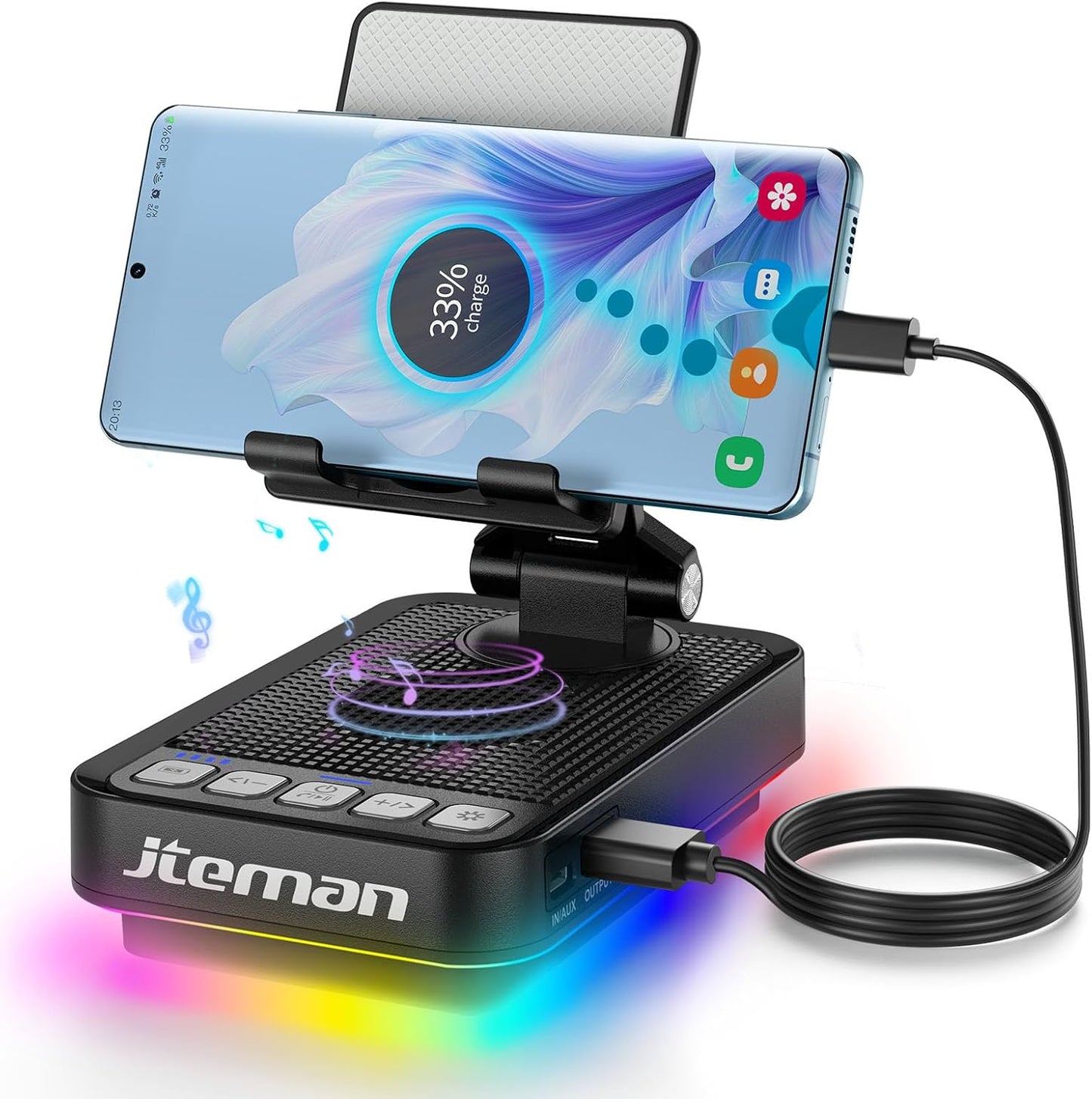 JTEMAN Gifts for Men Women Phone Stand Bluetooth Speaker with Light and Power Bank, 360 Rotating Phone Holder Cool Tech Gifts for Dad Mom Husband Unique Birthday Gift Ideas