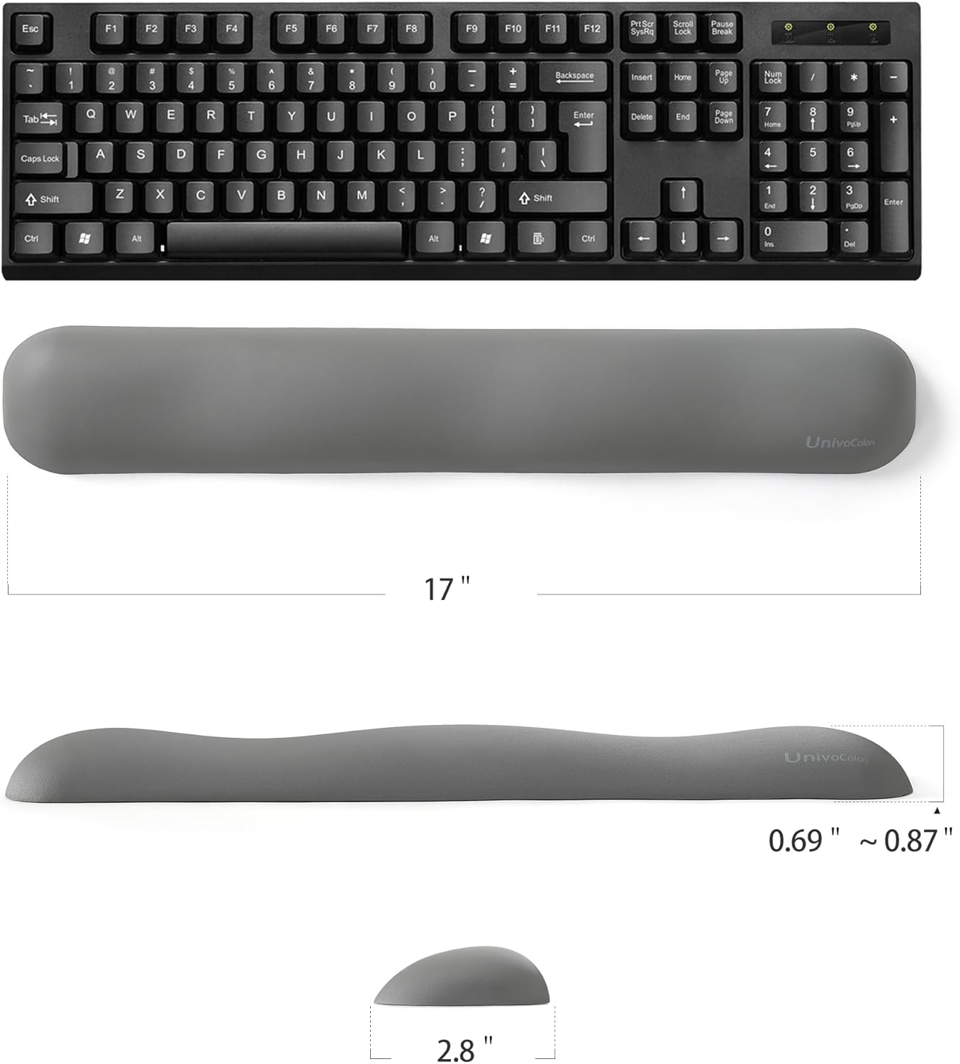 UnivoColors Design-Wave Keyboard Wrist Rest, Artificial Sheepskin+Memory Foam+Ergonomic+Anti-Slip Gel, Resilience Support During Work and Gaming,Keyboard Accessory,Grey