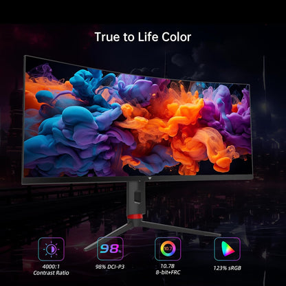 KTC 34 Inch Curved Ultrawide Gaming Monitor, 21:9, 3440x1440p 165Hz 1ms, 1500R Curved Monitor, Freesync G-sync Compatible, HDMI 2.0 x2 & DP1.4 x 2, Height/Tilt/Swivel/Pivot, H34S18S