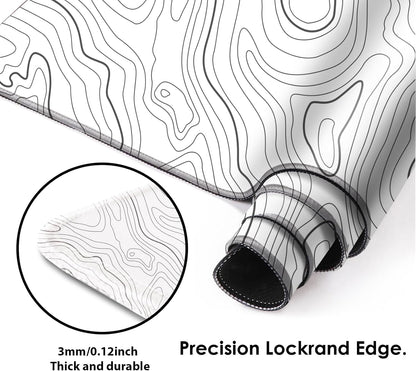 Gaming Mouse Mat Forest Background Pattern XXL XL Large Mouse Mat Long Extended Mouse Pad Desk Mat Non-Slip Rubber Mice Pads Stitched Edges Thin Pad (Topographic Map White)