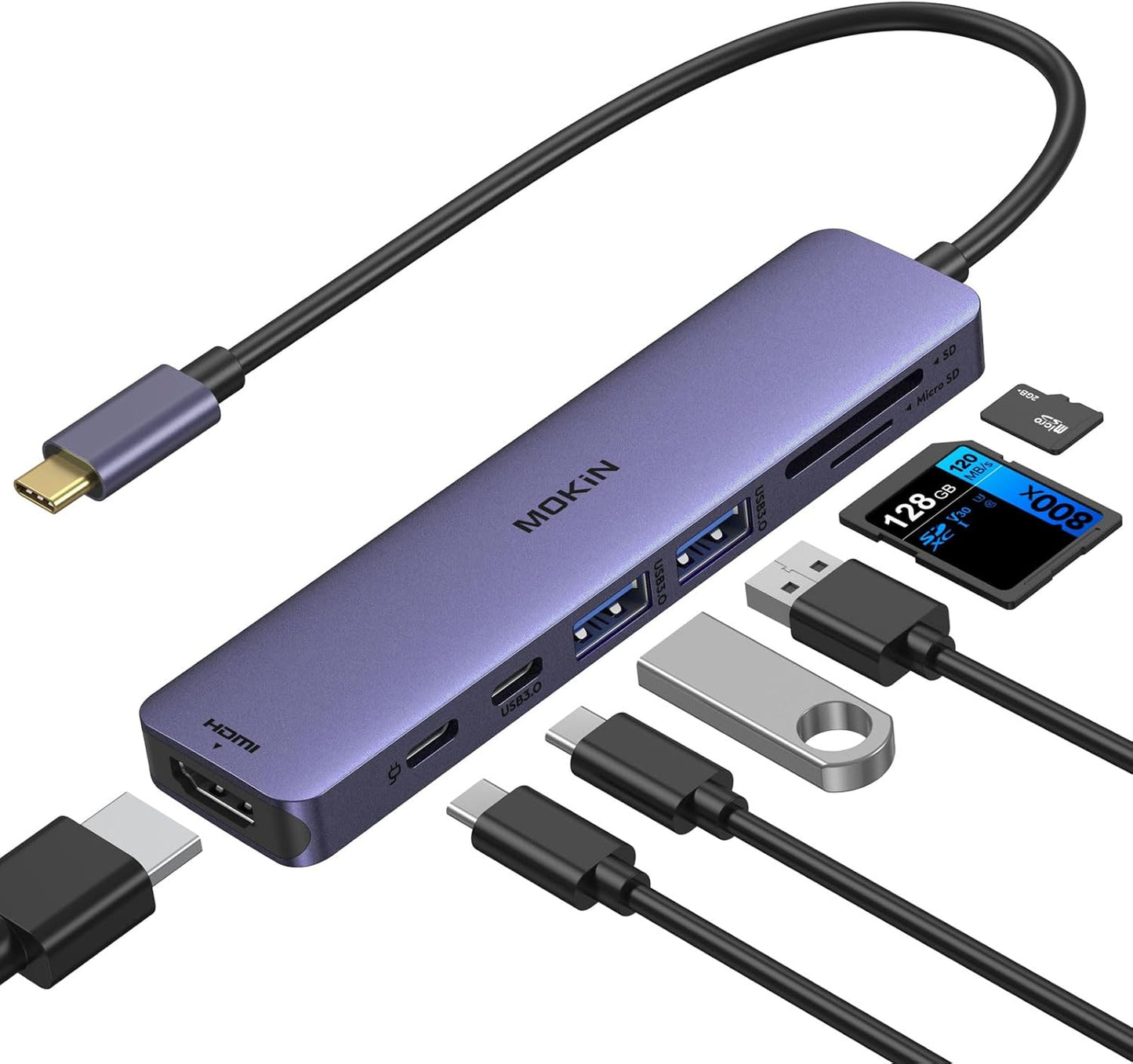 MOKiN 7 in 1 USB C Hub with HDMI, SD/TF Card Reader, USB 3.0, 100W PD Compatible for MacBook Pro/Air, Dell XPS, Lenovo Thinkpad
