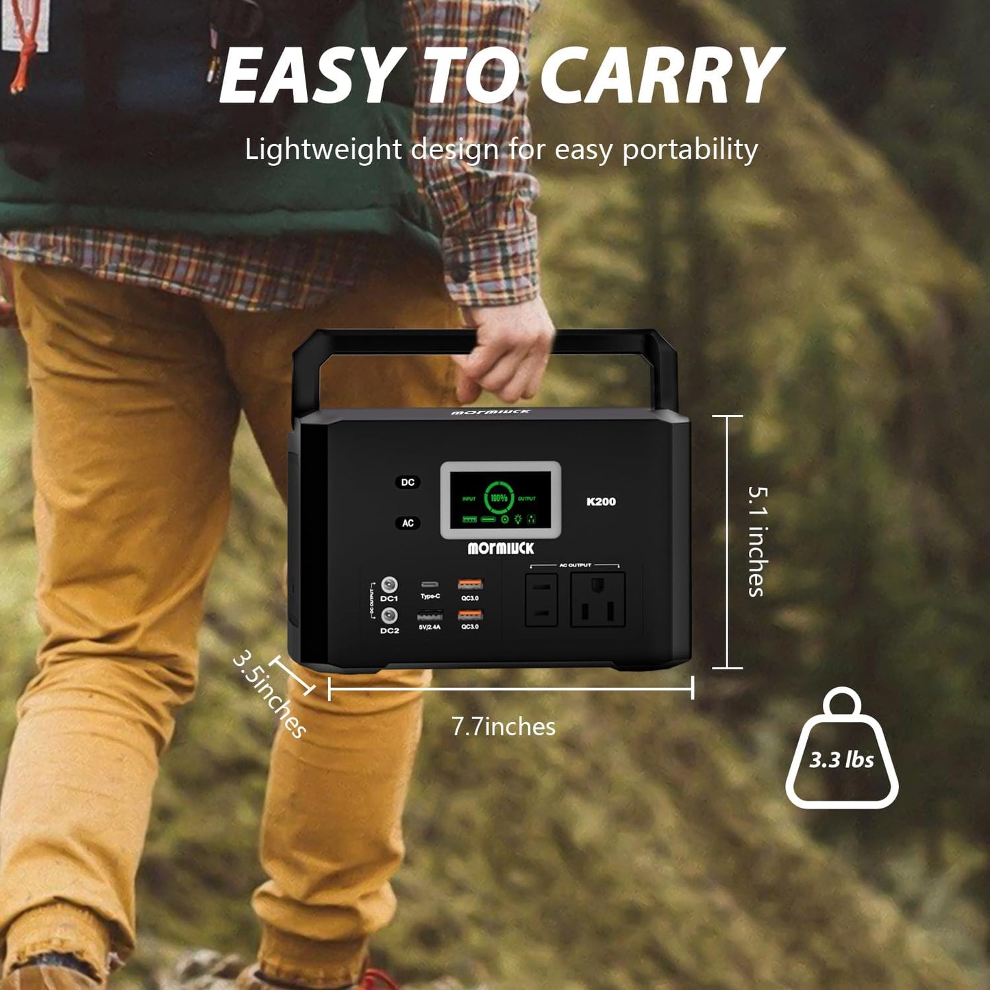 200W Portable Power Station (400W Peak), mormluck 118Wh Solar Generators with 110V/200W AC Outlet（NO SOLAR PANEL）, 32000mAh Lithium Battery for Home Backup, Outdoor Adventures, and RV Emergencies