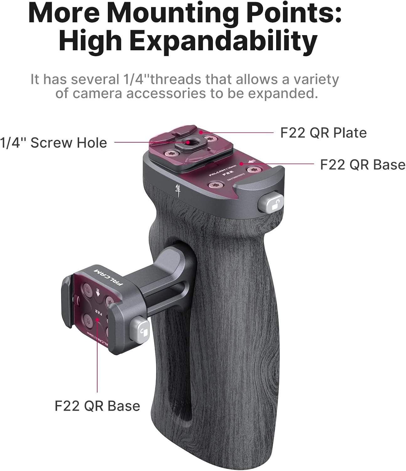 FALCAM F22 Quick Release Handle, Camera Side Handheld Grip Convert 1/4" Thread to F22 QR System, 22mm Aluminum Video Shooting Accessory Filmmaker Photographer You-Tuber Must Have