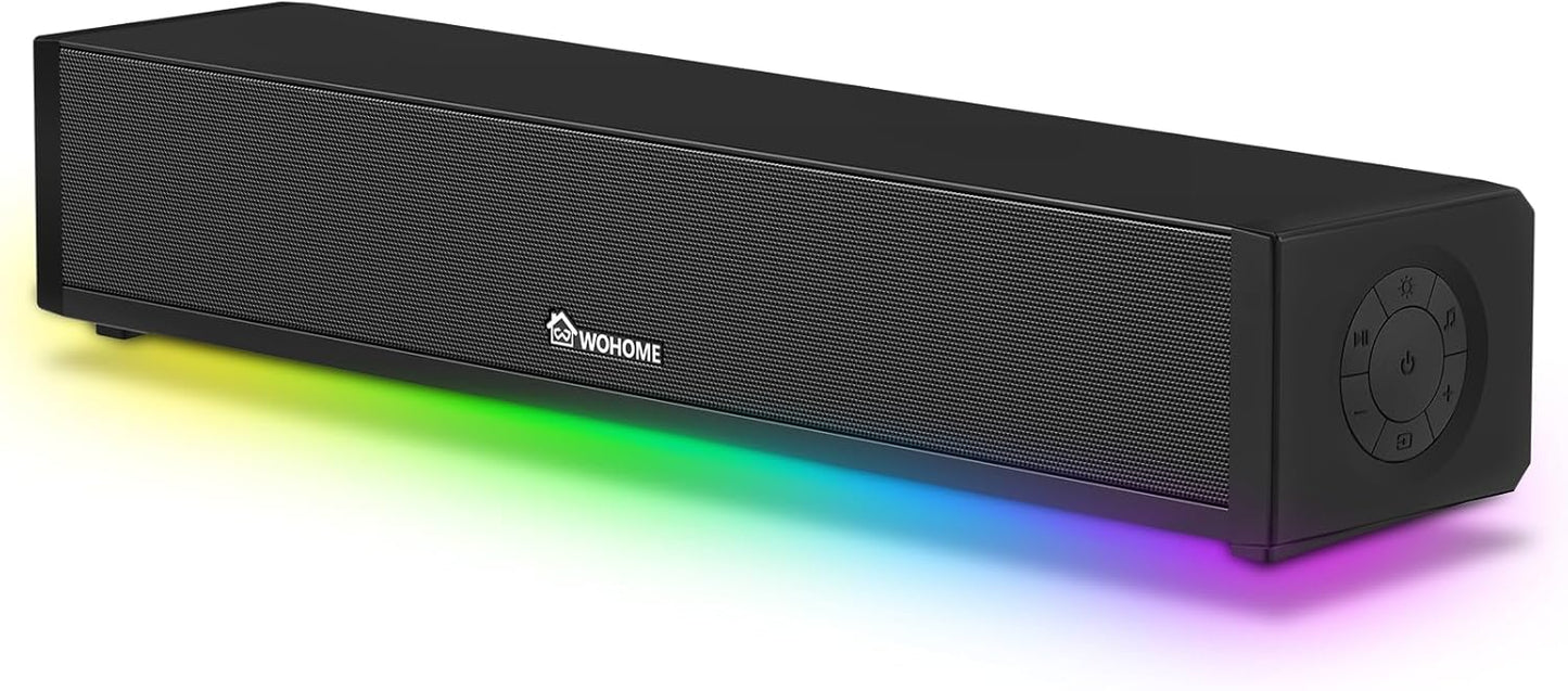 Wohome 2.1 Computer Speakers for Desktop PC, Bluetooth 5.3 PC Sound Bar with 7 RGB Light Modes, DC Powered Laptop Gaming Speakers with 3.5mm AUX-in/USB Connected for Projector, Tablet