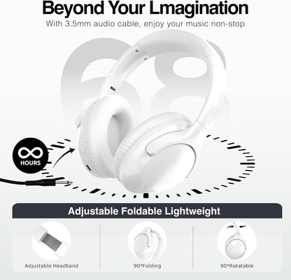MIDOLA Bluetooth Headphones Over Ear 68H Playtime 6 EQ Wireless Headset with Microphone HiFi Stereo Foldable Lightweight Deep Bass for Travel Home Office Cellphone White