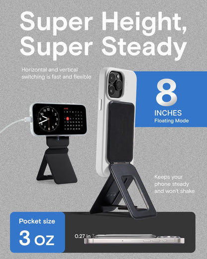 MOFT Phone Tripod Stand Selfie Stick for iPhone, Multi-Angles iPhone Stand, Lightweight & Portable Phone Holder, Strong Magnets, MOVAS Vegan Leather, Travel Essentials, Jet Black (Without Card Slot)