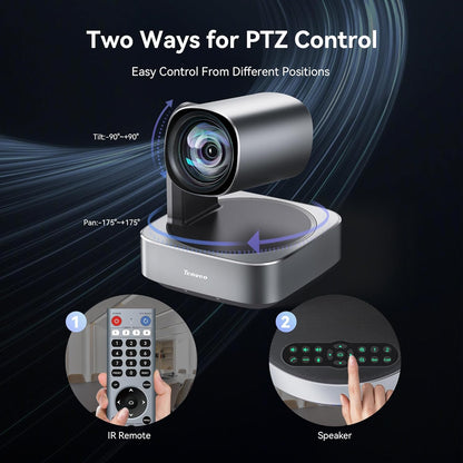 Tenveo 4K PTZ Conference Room Camera System Audio and Video Conferencing 12X Optical Zoom HDMI PTZ Camera and Bluetooth Speakerphone with 2 Expansion Mics Bundle Wide Angle for Large Remote Meetings