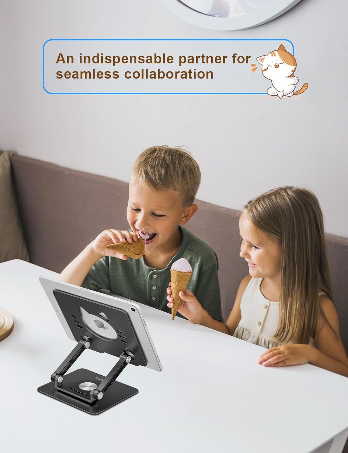 Tablet Stand 360° Rotating Aluminum Holder, Adjustable, Portable and Foldable Monitors Stand for iPads, Compatible with 4-12.9" Tablets, Ink Black