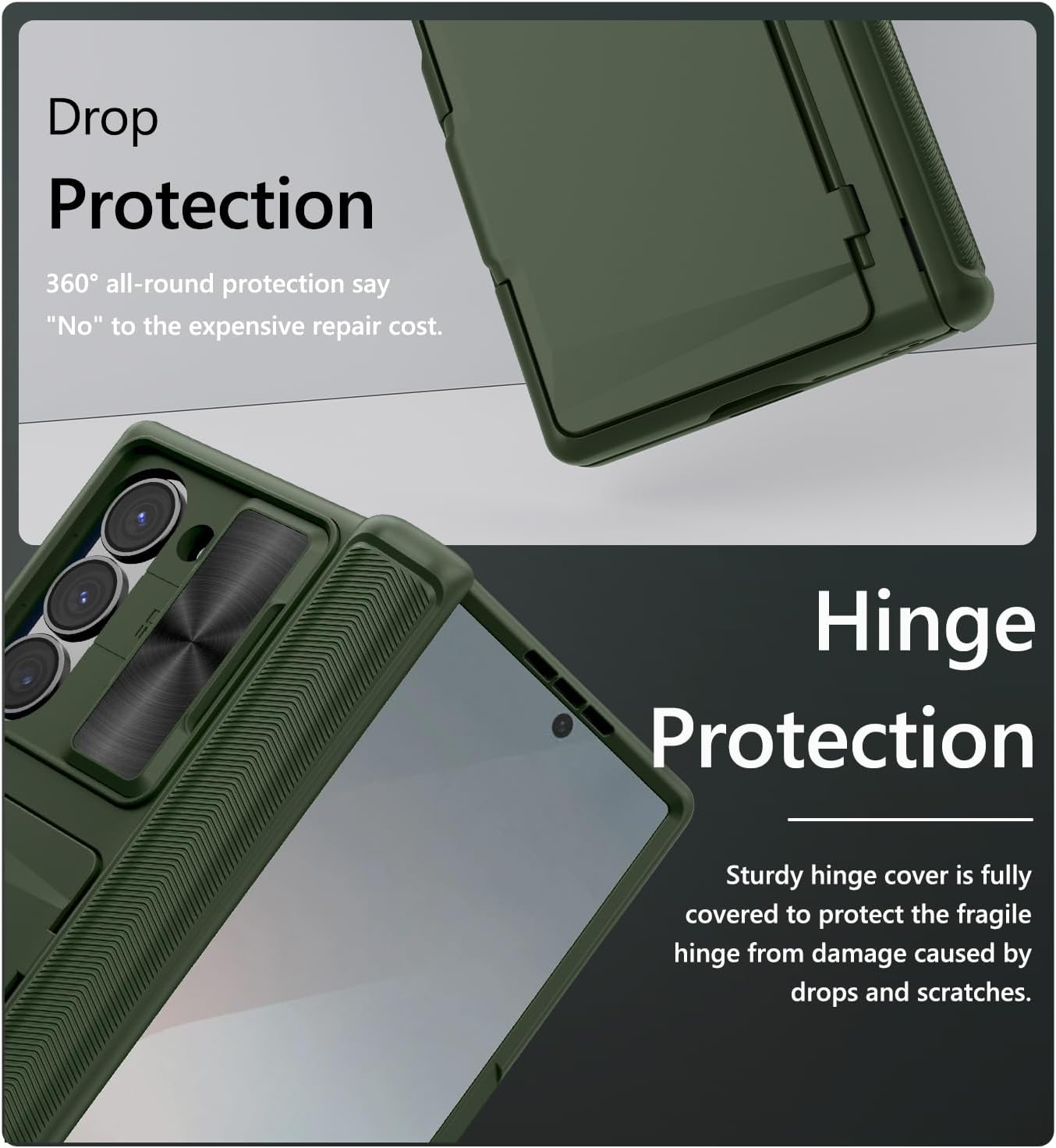 Vihibii for Samsung Galaxy Z Fold 6 Wallet Case with Card Holder & Camera Lens Cover & Hinge Protection & Front Screen Protector, Heavy Duty Rugged Phone Case for Samsung Galaxy Z Fold 6 5G, Green