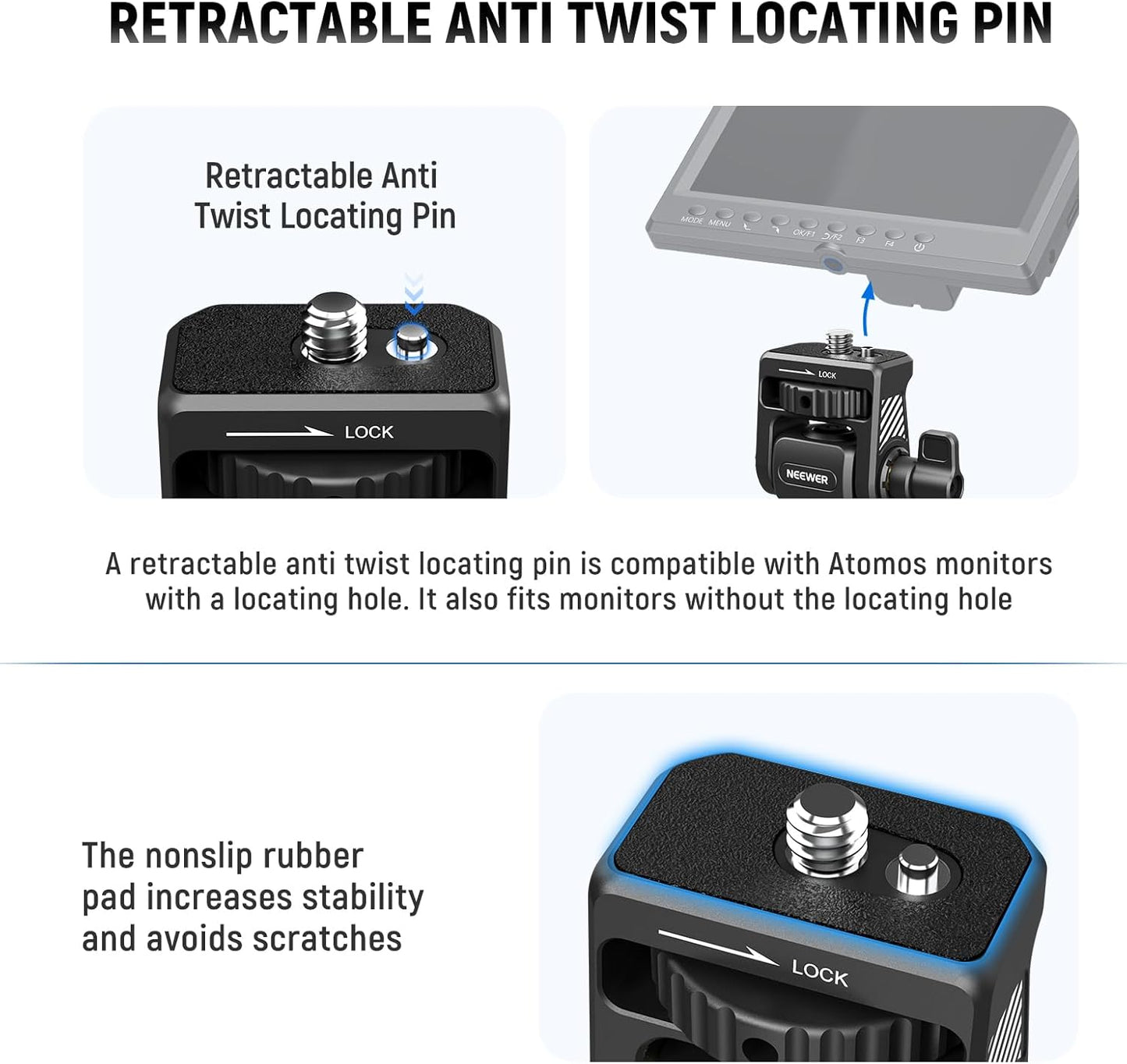 NEEWER Field Monitor Mount Monitor Holder with NATO Clamp, 360° Swivel, 180° Tilt, Anti Twist Screw Compatible with Atomos Ninja 5" & 7" Camera Monitor Compatible with SmallRig Camera Cage, MA020