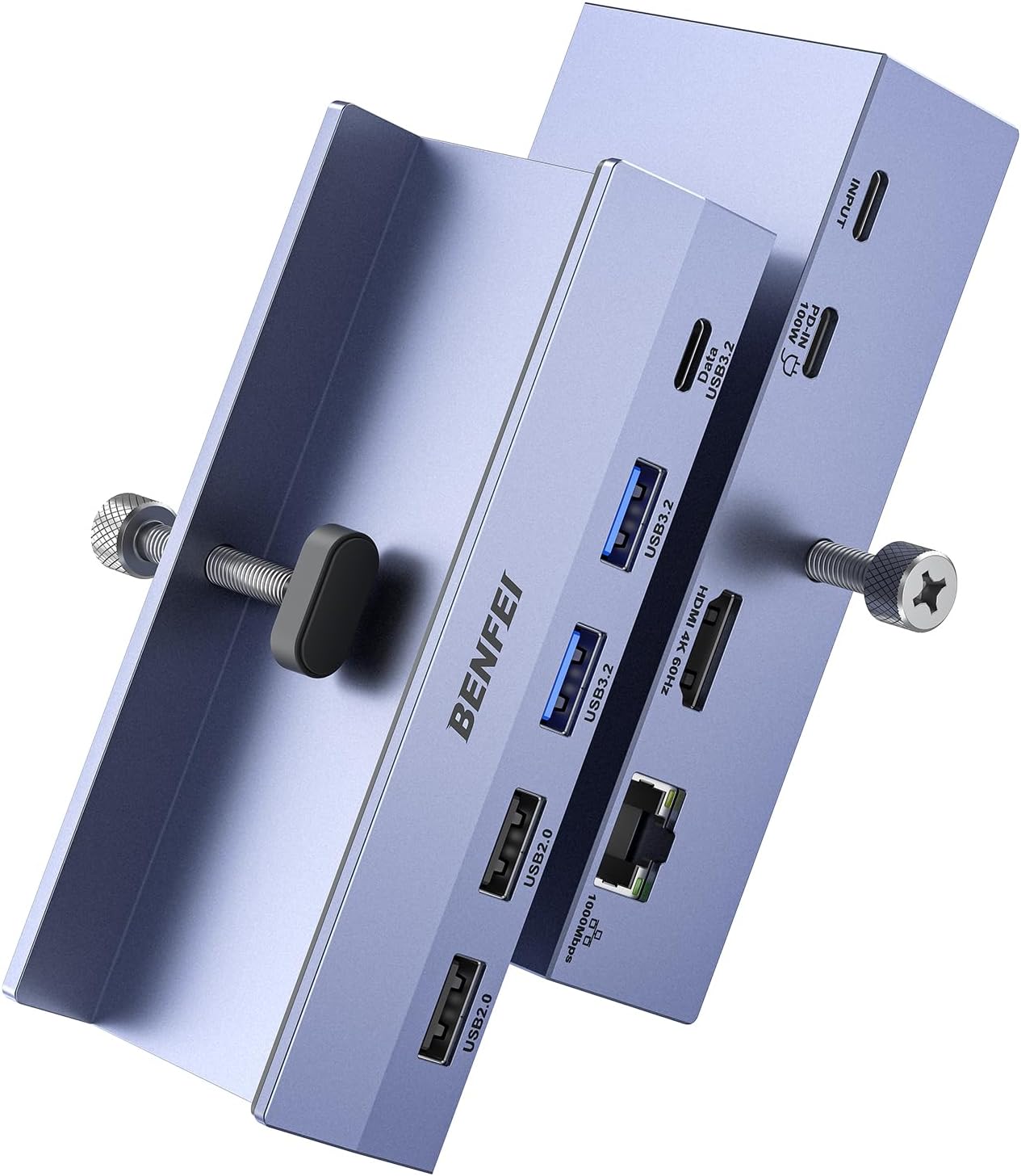 BENFEI 8-in-1 USB C Hub with Secure Clamp – Features 4K@60Hz HDMI, Gigabit Ethernet, 100W PD, 10Gbps 1x USB-C, 2 x USB-A 3.2, 2 x USB-A 2.0 Compatible with MacBook, iPad Pro, iMac, S23, XPS17