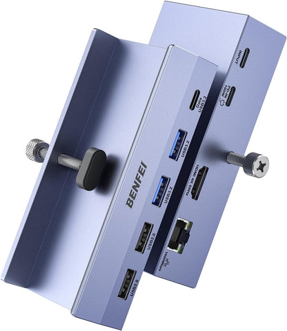 BENFEI 8-in-1 USB C Hub with Secure Clamp – Features 4K@60Hz HDMI, Gigabit Ethernet, 100W PD, 10Gbps 1x USB-C, 2 x USB-A 3.2, 2 x USB-A 2.0 Compatible with MacBook, iPad Pro, iMac, S23, XPS17