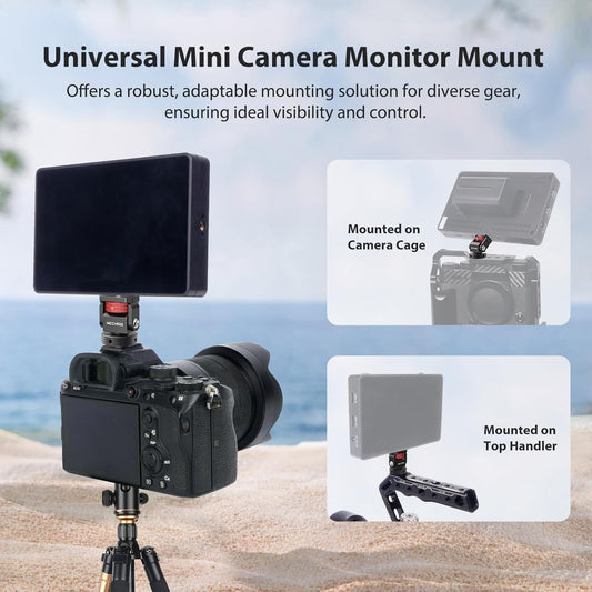 Mini Camera Monitor Mount with Cold Shoe, Aluminum Cold Shoe Mount Adapter with 1/4″ Screw for Monitor LED Light Mic, Field Monitor Holder 360° Swivel & 180° Tilt Damping (Without Knob 63143)