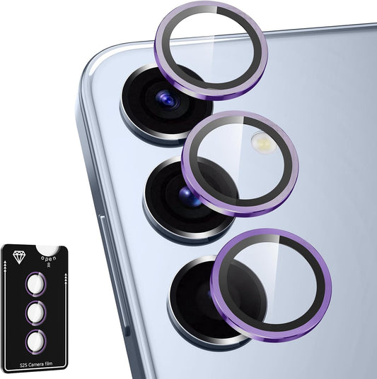 for Samsung Galaxy S25 Camera Lens Protector, Individual Metal Ring Tempered Glass Lens Cover, [Strong Adsorption] Scratch Resistant Ultra-Thin HD Clear Lens Cover, 1 Set-Purple