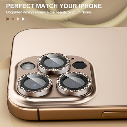 beuxece Compatible for iPhone 16 Pro/iPhone 16 Pro Max Camera Lens Protector, Bling Metal Tempered Glass Camera Screen Cover [Strong Adsorption][Case-Friendly]- Glitter Deep Titanium Desert