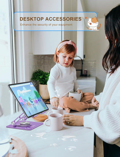 Tablet Stand 360° Rotating Aluminum Holder - Adjustable, Portable & Foldable Monitors Stand for iPads, Compatible with 4-13.3" Tablets, Purple
