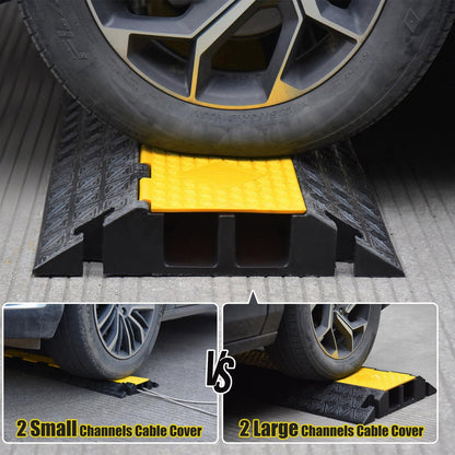 2 Large Channels Rubber Floor Cable Protector Ramp, Heavy-Duty Floor Cable Wire Cord Cover Speed Bumps, Driveway Hose Cable Ramp Protective Cover (2 Large Channels)