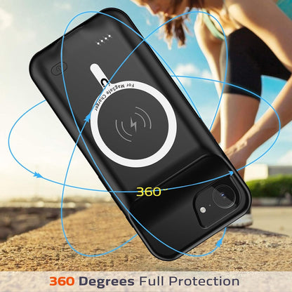 Battery Case for iPhone 16e, Upgraded 10800mAh Rechargeable Portable Extended Battery Pack Supported Qi Wireless Charging Case Compatible with iPhone 16e(6.1 inch) Charger Cover(Black)