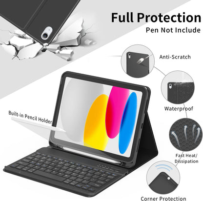 Keyboard Case Compatible for iPad 11th Generation (A16, 2025) and 10th 10.9 inch (2022), Wireless Detachable Keyboard with Premium Protective Cover with Pencil Holder for Apple iPad 2022 10.9 Inch