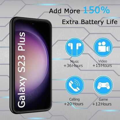 Battery Case for Galaxy S23 Plus, [12000mAh] Slim Portable Protective Fast Charging Case Backup Power Bank Battery Case Compatible with Galaxy S23 Plus-6.6 inch-Black