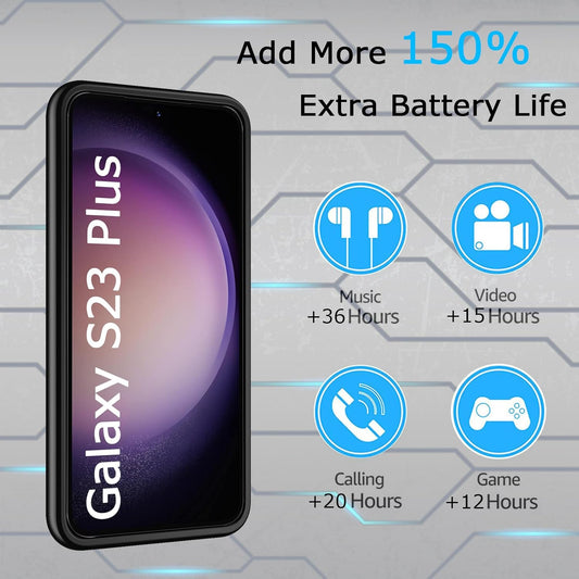 Battery Case for Galaxy S23 Plus, [12000mAh] Slim Portable Protective Fast Charging Case Backup Power Bank Battery Case Compatible with Galaxy S23 Plus-6.6 inch-Black