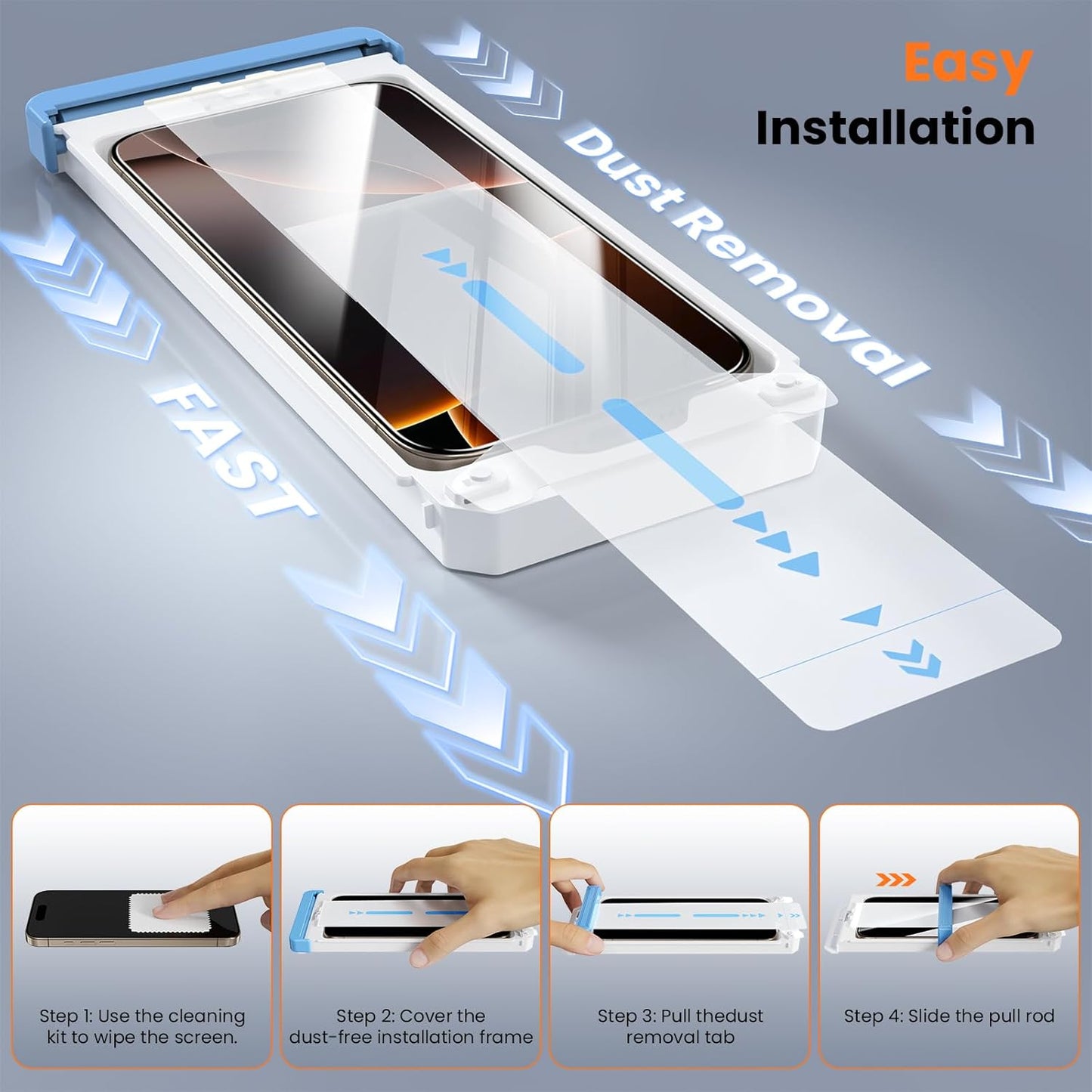 Screen Protector for iPhone 15 Pro Military Grade Tempered Glass Auto-Alignment OneTouch Kit Cell Phone Accessories Bubble Free Case Friendly Auto Dust-Removal Easy Install [1 Pack]